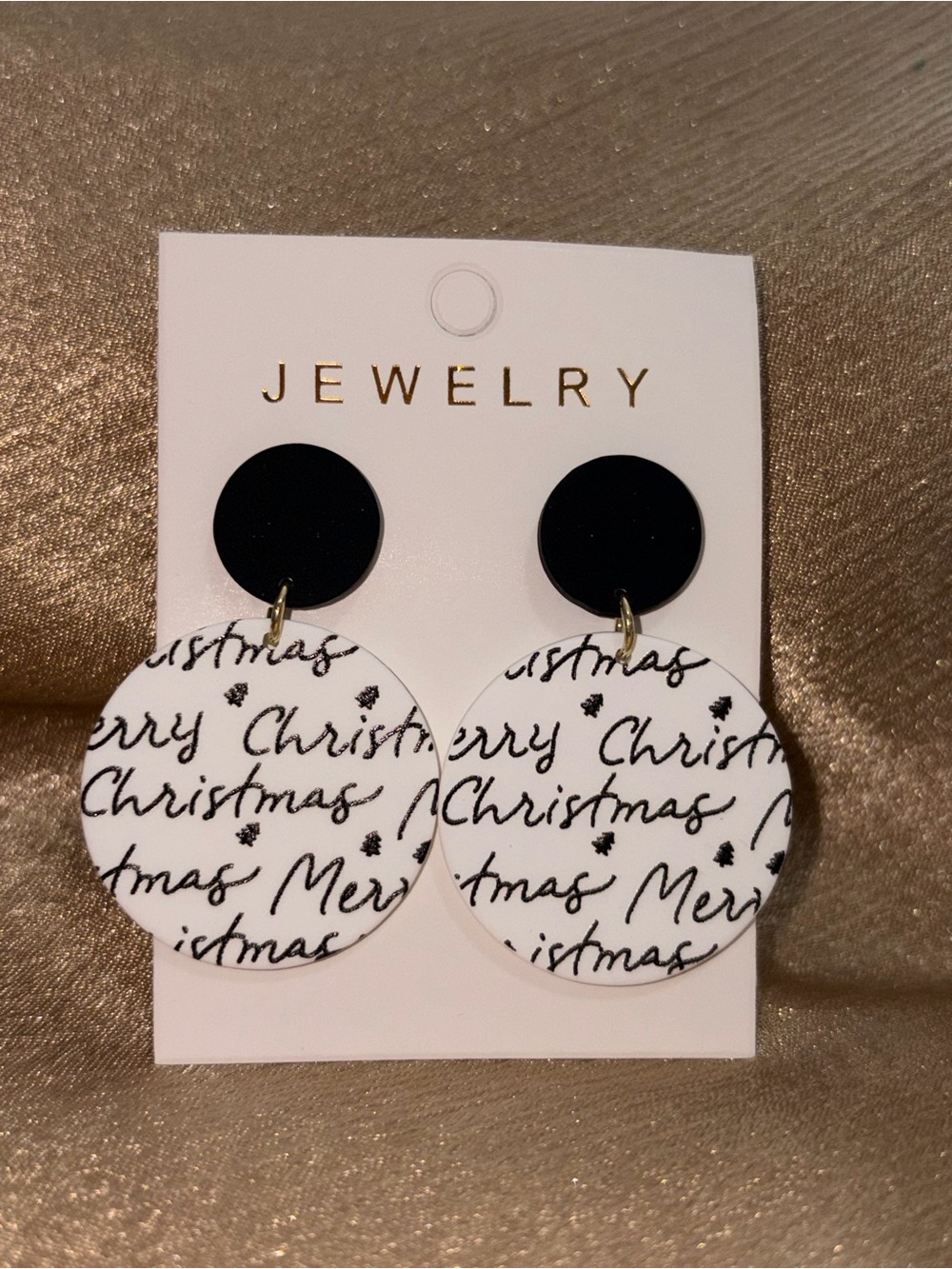 Black & White 'Merry Christmas' Round Drop Earrings
